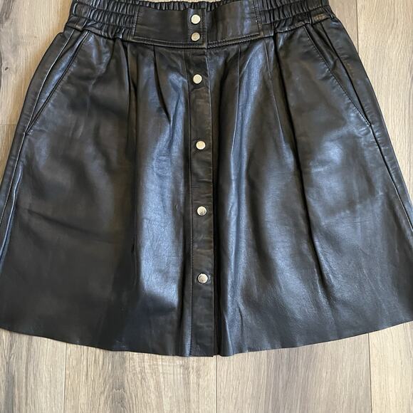 ba&sh Black Button-Front Genuine Leather Skirt - Picture 8 of 15
